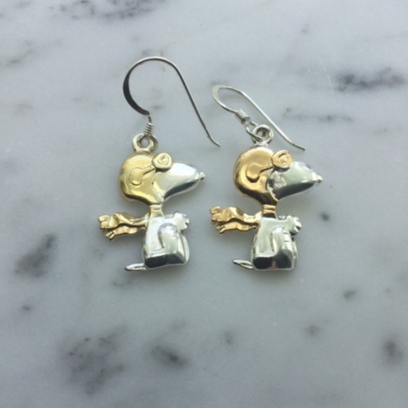 Sterling Silver Snoopy Peanuts Flying Ace Earrings Collectors Item - Picture 5 of 5